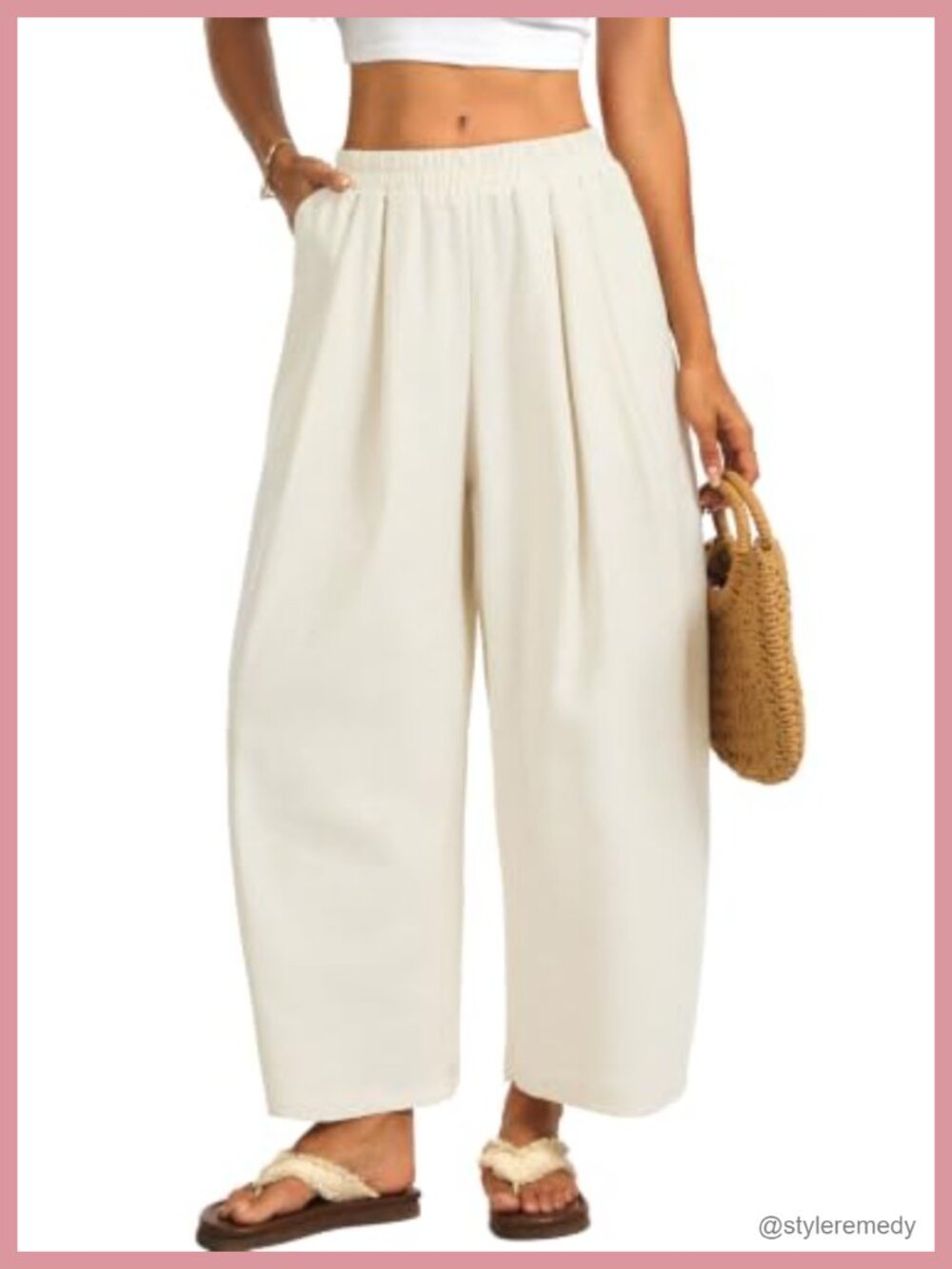 Linen Wide Leg Pants, Baggy Loose Ankle Pants with Pockets